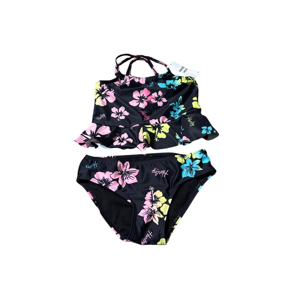 Hurley 8 tropical palm trees tankini swimsuit adjustable strap bikini style nwt